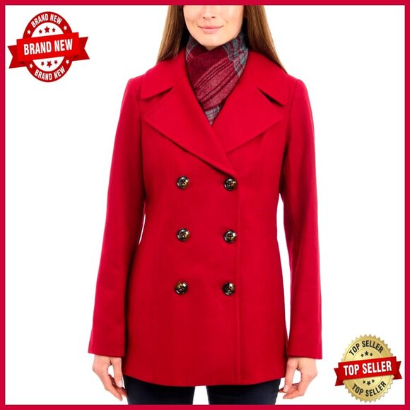 Jackets & Blazers - Plus Size Wool Blend Peacoat with Scarf, Double Breasted Winter Coat